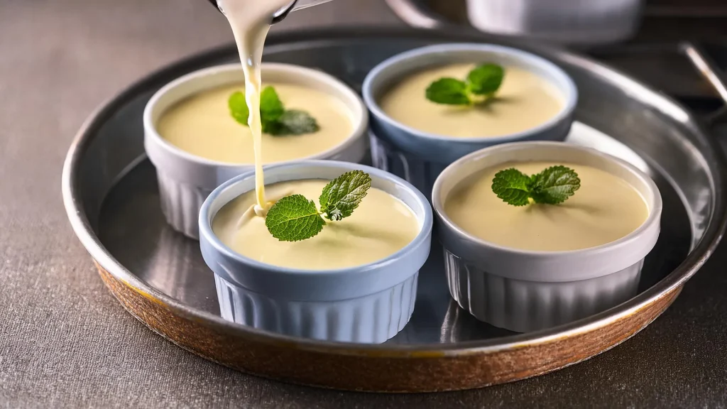 Irresistibile Ricetta Panna Cotta Vegana Perfetta! 5 Panna cotta vegana versata negli stampi.
