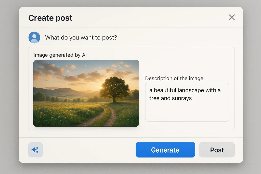 Schermata di un software di intelligenza artificiale utilizzato per creare post sui social media