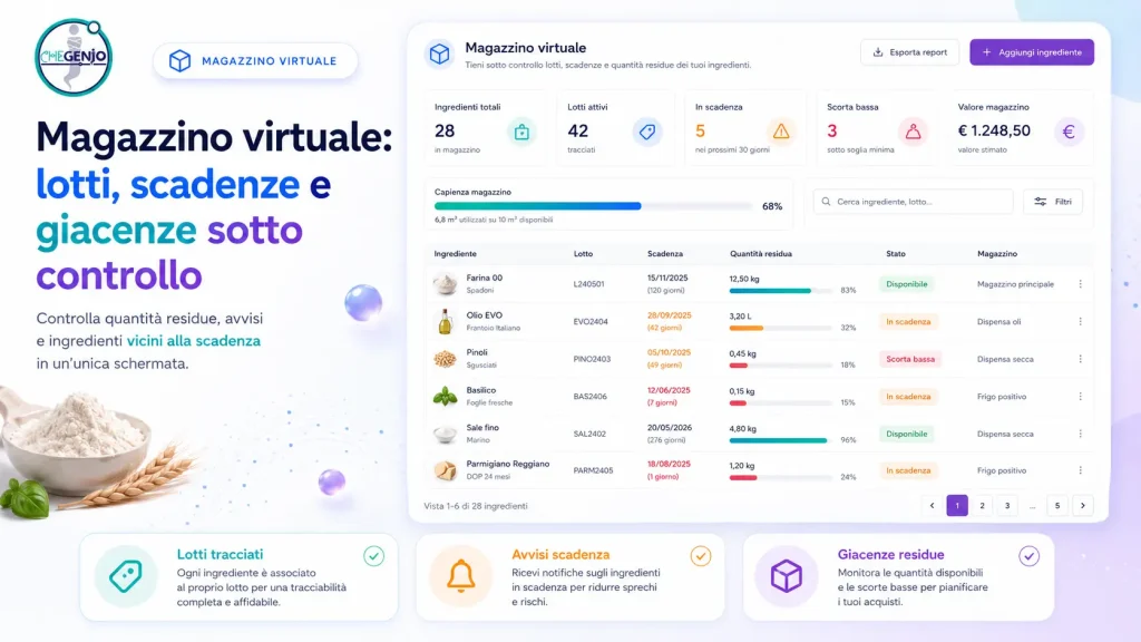 Magazzino virtuale con lotti, scadenze e avvisi giacenze